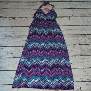Maddie& Cocoa Blue Purple Babydoll Chevron Print Y2K Style Maxi Dress M NWT